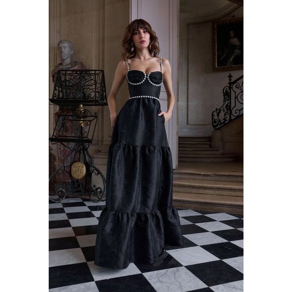 v. chapman The Lucetta Gown Dress in Black Windsor Brocade Sz 8 - Picture 1 of 16